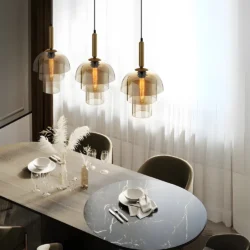 Suspension vintage verre et laiton